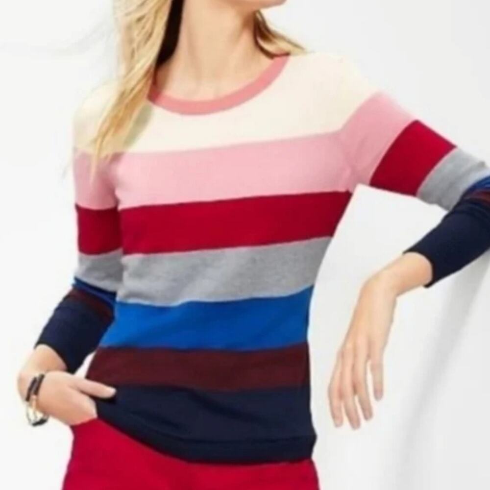 Talbots Woman Striped Crew Neck‎ Sweater 2X Pink Red Blue Cream Gray Navy